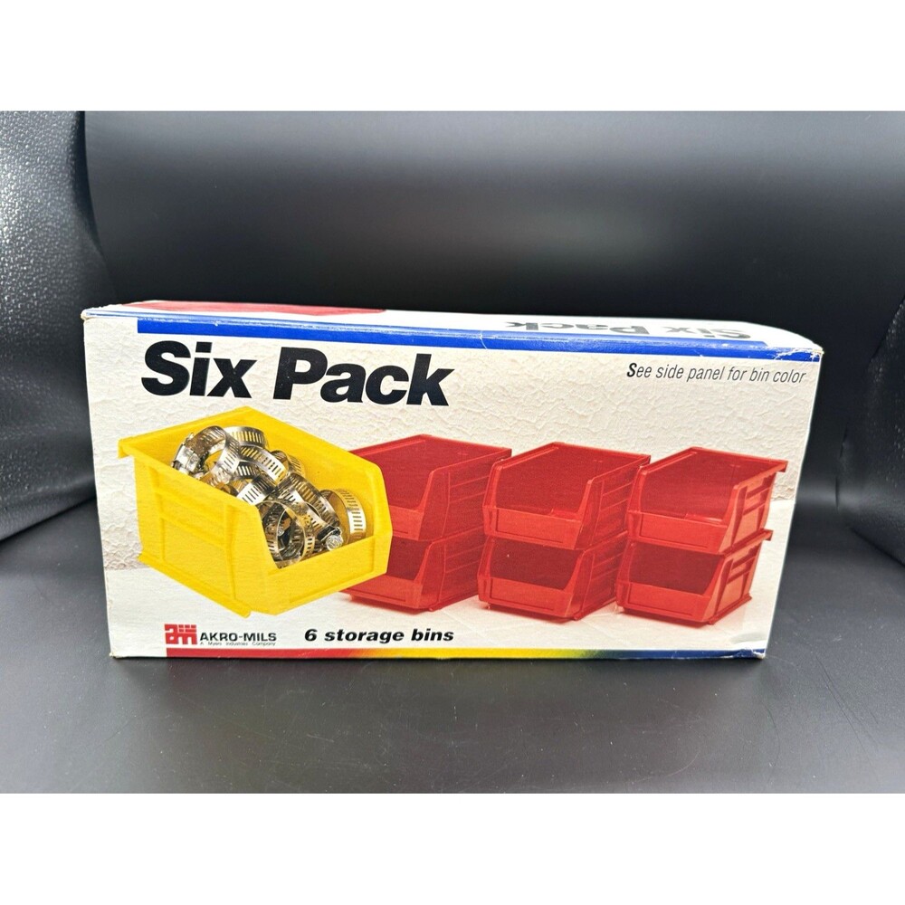 Akro-Mils 6-Pack Red Stackable Plastic Storage Bins 5 3/8” x 4 1/8” x 3”